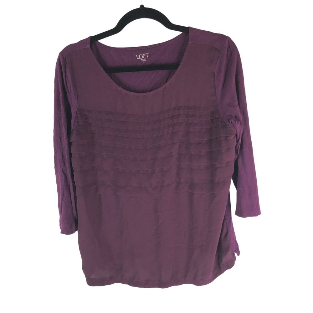 Loft Outlet Womens Purple 3/4 Sleeve Ruffle Scoop Neck Top Size M